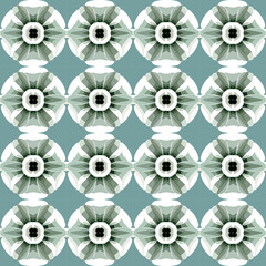 This eye-catching blue background pattern looks like repeating stylized flowers in soft, romantic.