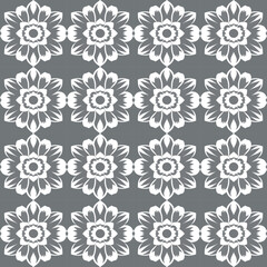 Fototapeta na wymiar High-end and eye-catching white and gray damask floral seamless pattern with symmetrical designs, ideal.