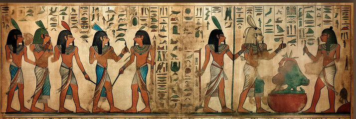 old historical egyptian painting with egyptian hieroglyphs, generative AI - Powered by Adobe