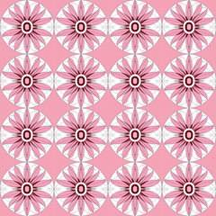 Timeless and graceful repeating pink and white flower pattern on dark background with pop art and geometric.