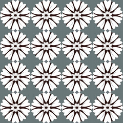 Sophisticated and contemporary floral vector image with white chrysanthemums on black and gray seamless.