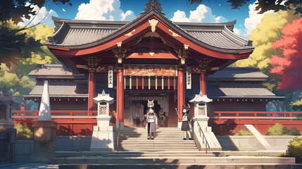 Fototapeta premium A couple of people that are standing in front of a building. AI generative.