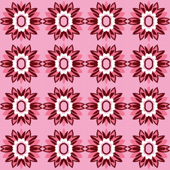Fototapeta na wymiar Vibrant red and white floral pattern with pastel flowery motifs in symmetrical design, perfect for premium.