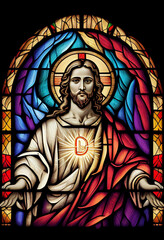 Obraz premium stained glass style Jesus, generative AI