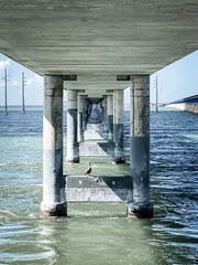 Underneath New Seven Mile Bridge, Florida, USA .