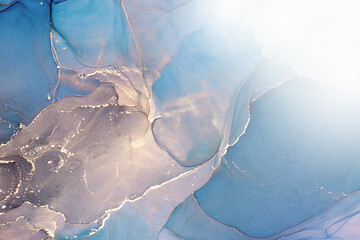 Blue marble and gold abstract background texture. Blue marbling with natural luxury style lines of marble and gold