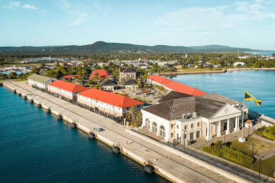 Scenic view of Falmouth cruise ship pier on the island of Jamaica.