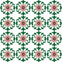 Stylish and joyful floral pattern in pink and green with stylized and geometric design, featuring dark floor.