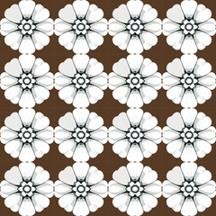 Lovely garden-inspired seamless fabric pattern in brown and white, featuring anemones in modern art nouveau.