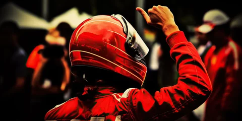 Foto op Plexiglas Silhouette of race car driver celebrating the win, gran prix. digital art  © Viks_jin