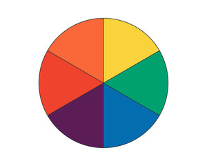 Rainbow colored circle shape. Iridescent colors sectors in round diagram. Colourful segmented wheel palette. Color chart. Vector isolated eps illustration