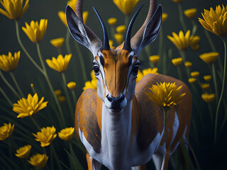 Deer in the savannah with yellow flowers