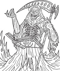 Halloween Grim Reaper Isolated Coloring Page  Generative AI