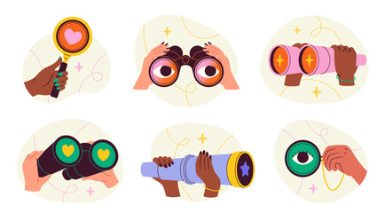 Icons with binoculars