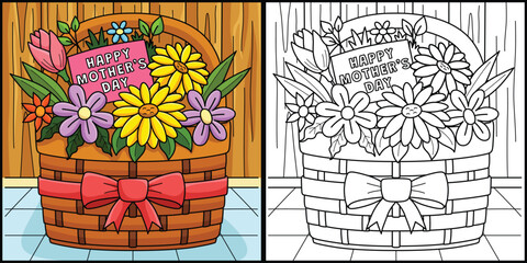 Happy Mothers Day Flower Basket Illustration Generative AI