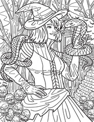 Halloween Snake Tamer Coloring Page for Adults Generative AI