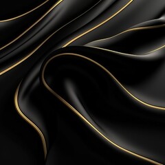 Black luxury fabric background with golden waves stripes. modern background. generative AI