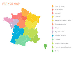 france region map and infographic of provinces, political maps of france for app web logo banner poster icon - Vector File