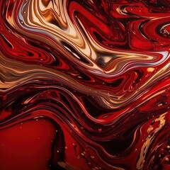 Abstract moving glossy red and gold liquid. Background Xmas texture with wavy movements for graphic design. generative AI