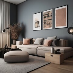 interior of living room with design modular sofa. generative AI