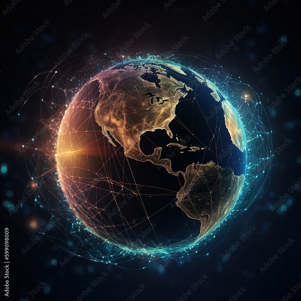 Poster global network modern creative telecommunication and internet connection. concept of wireless digita