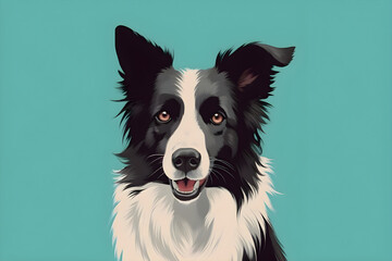 Portrait illustration of a Border Collie dog, pet drawing