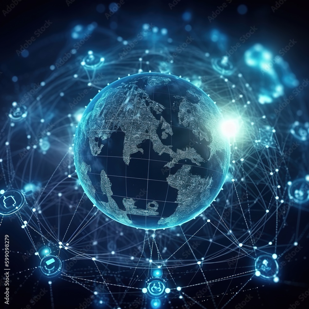 Poster concept of a worldwide network (the internet of things). generative ai
