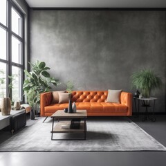 Minimalist interior ,Sofa furniture and plants, modern room design. generative AI