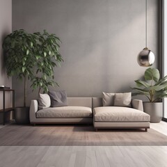 Minimalist interior ,Sofa furniture and plants, modern room design. generative AI