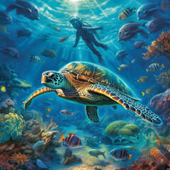 Obraz na płótnie Canvas green sea turtle, Generative AI