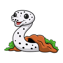 Cute cow reticulated python cartoon out from hole