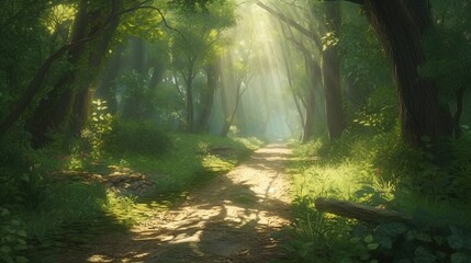 highlighting path on forest, digital art illustration, Generative AI