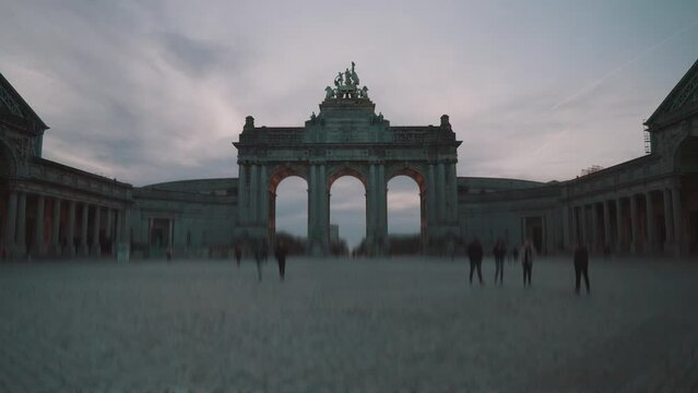 Brussels, Belgium - The Parc du Cinquantenaire Jubelpark Arcade and Monumental Triple Arch