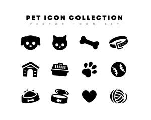Pet related icons. Dog and cat related symbol collection. Animal flat vector illustrations set