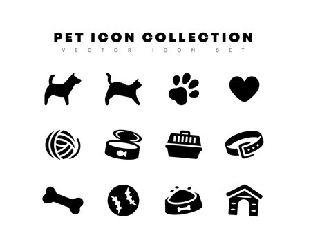 Pet related icons. Dog and cat related symbol collection. Animal flat vector illustrations set
