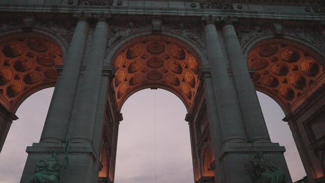 Brussels, Belgium - The Parc du Cinquantenaire Jubelpark Arcade and Monumental Triple Arch