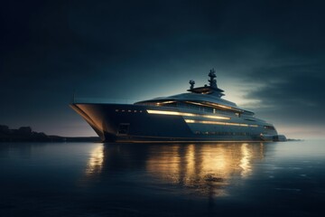 Fototapeta na wymiar Luxury yacht at night in the bay off the coast. AI generated, human enhanced.