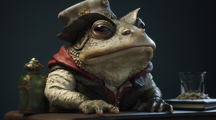 charismatic educated toad, digital art illustration, Generative AI