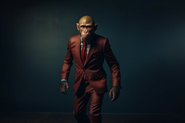 Anthropomorphic monkey in a smart suit. AI generated, human enhanced.