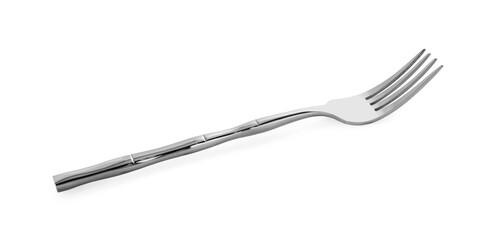 One shiny metal fork isolated on white
