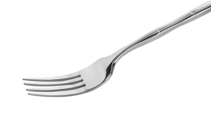 One shiny metal fork isolated on white