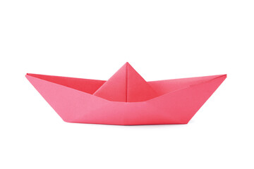 Red paper boat isolated on white. Origami art