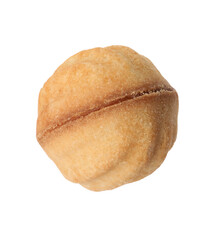 Delicious nut shaped cookie with condensed milk isolated on white