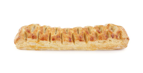 Fresh tasty puff pastry on white background