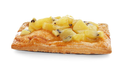 Fresh tasty puff pastry with kiwi isolated on white