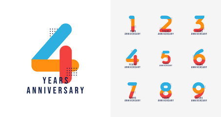 Set of creative anniversary logo. Anniversary number with colorful shape and geometric concept - obrazy, fototapety, plakaty