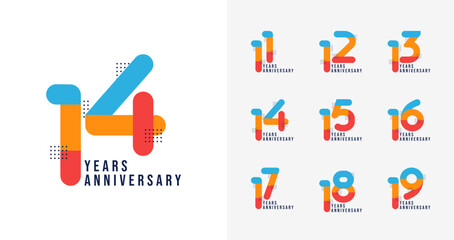 Set of creative anniversary logo. Anniversary number with colorful shape and geometric concept