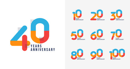 Set of creative anniversary logo. Anniversary number with colorful shape and geometric concept