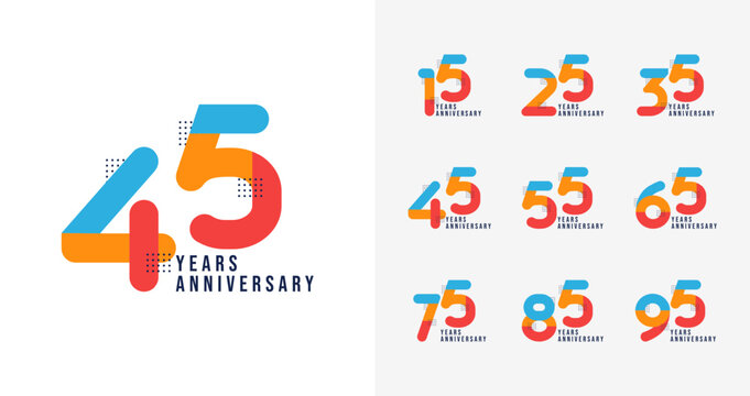 Set of creative anniversary logo. Anniversary number with colorful shape and geometric concept