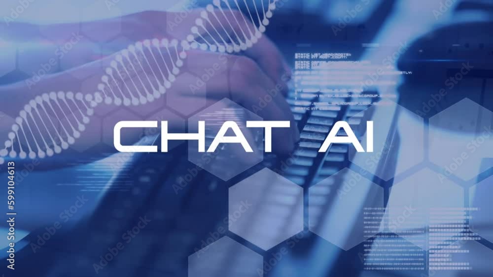 Poster animation of artificial intelligence text and data processing over computer